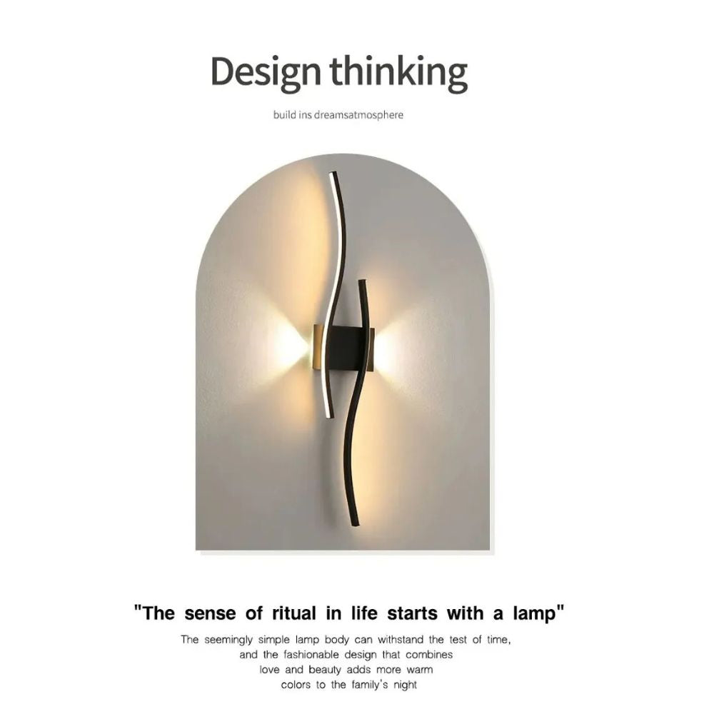 Black Gold Indoor LED Strip Hyperbolic Wall Lamp