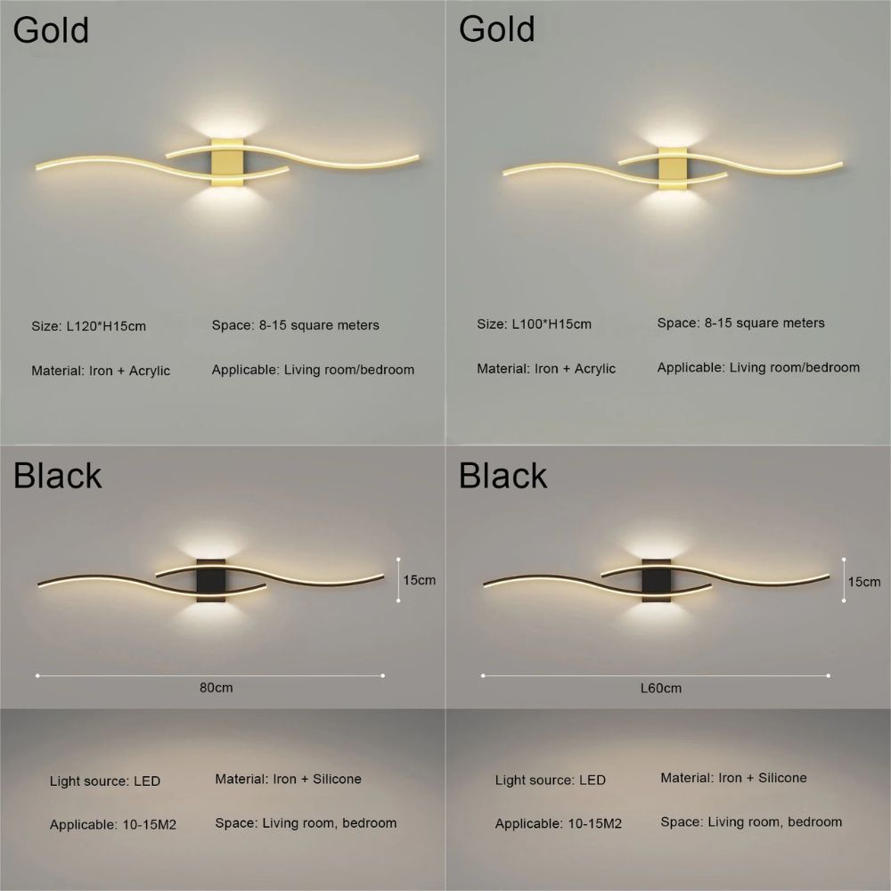 Black Gold Indoor LED Strip Hyperbolic Wall Lamp