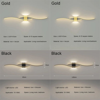 Black Gold Indoor LED Strip Hyperbolic Wall Lamp