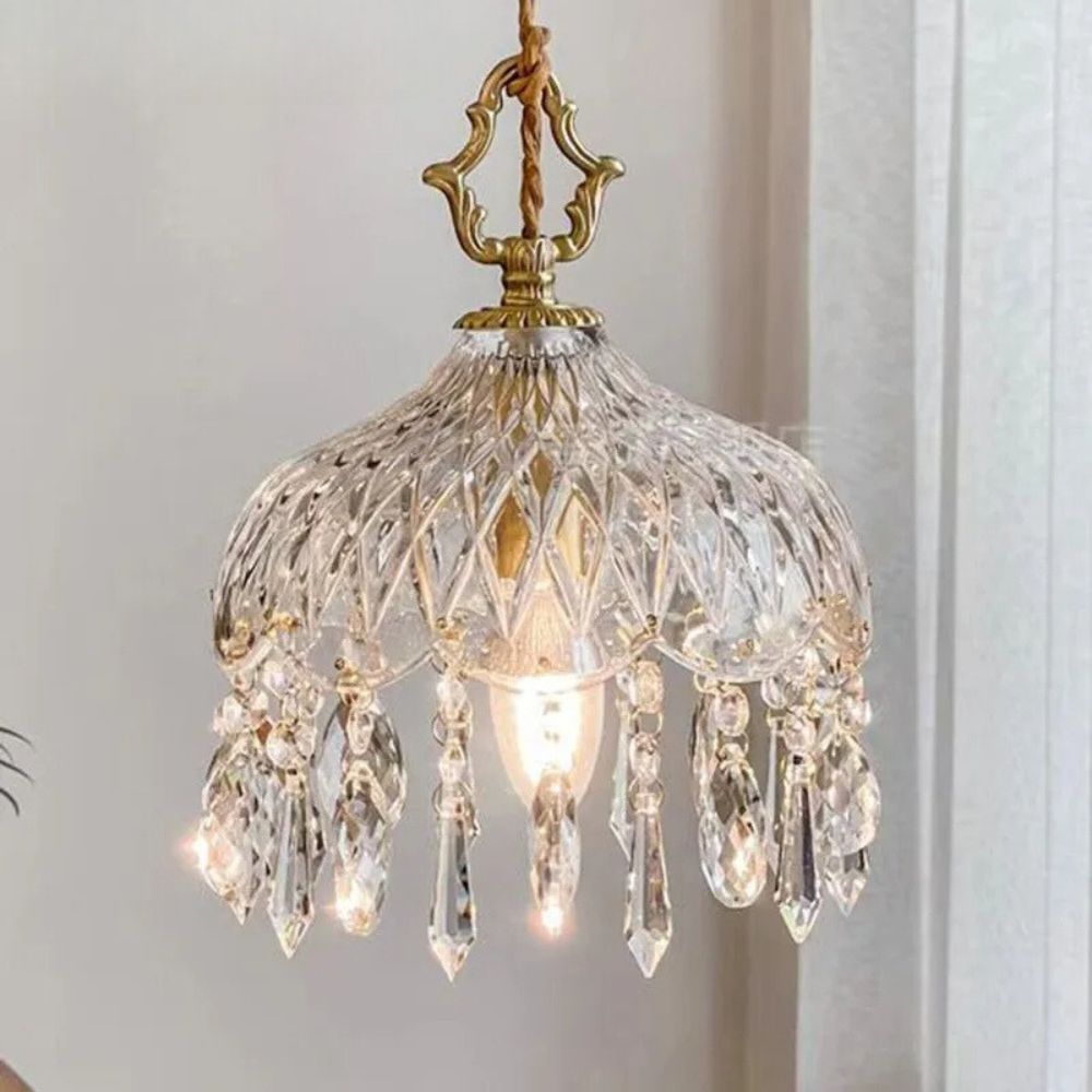French Vintage Brass Glass Chandelier Indoor LED Luxury Art Chandelier