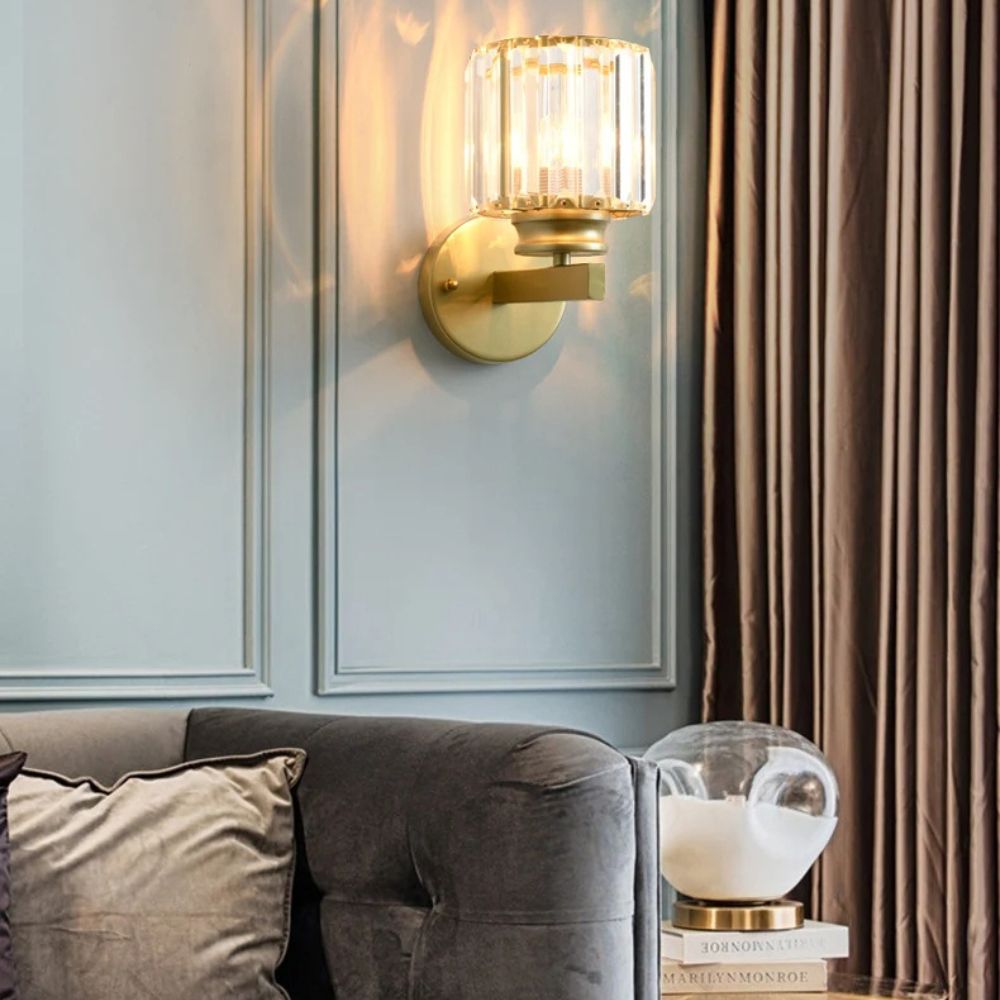 Modern Gold Wall Sconce with Crystal Glass Lampshade