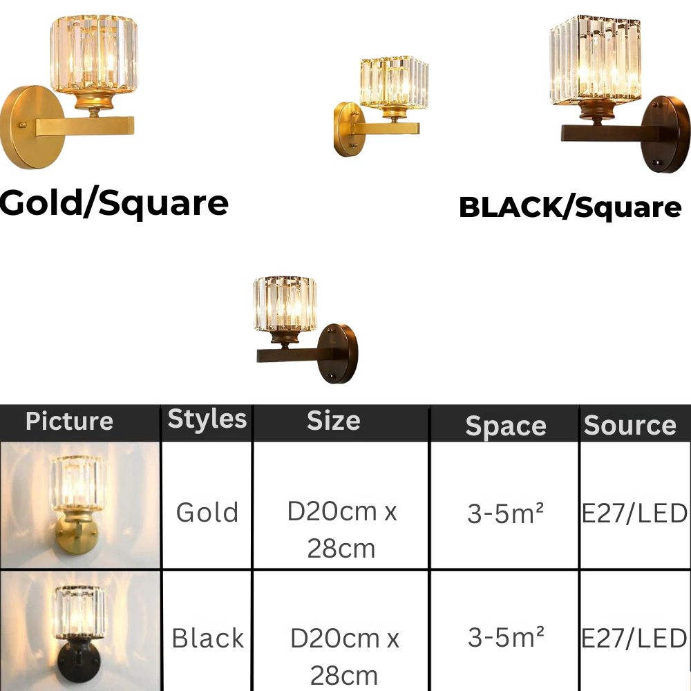 Modern Gold Wall Sconce with Crystal Glass Lampshade