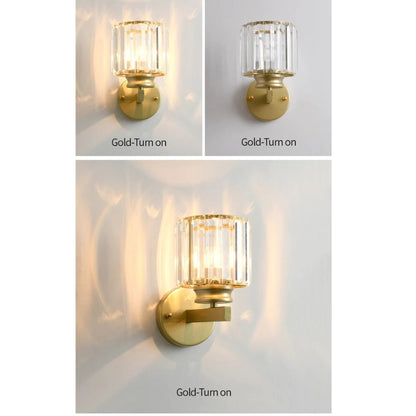 Modern Gold Wall Sconce with Crystal Glass Lampshade