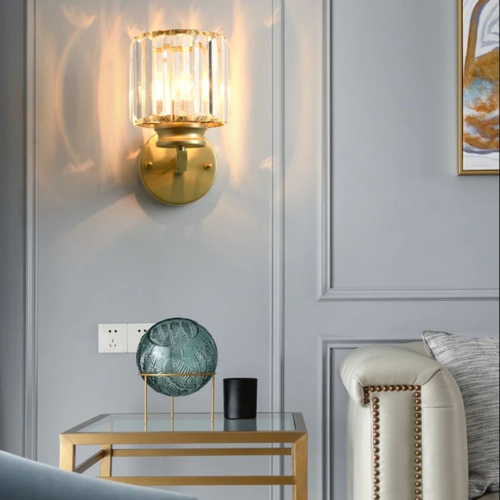 Modern Gold Wall Sconce with Crystal Glass Lampshade