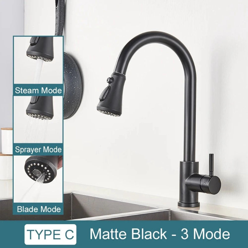 Pull-Down Kitchen Faucet with Dual Modes & Dual Handle type c matte black
